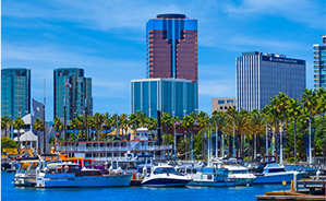An skyline view of Long Beach, CA